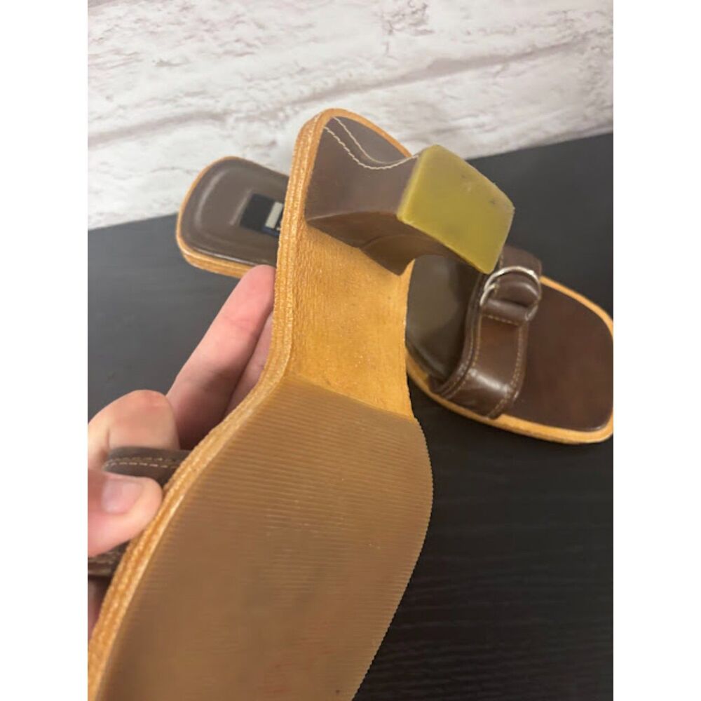 LEI Y2k Buckle Strap Peep Toe Heel Preppy Office Siren Block Heel Size 8 Brown - Picture 3 of 6